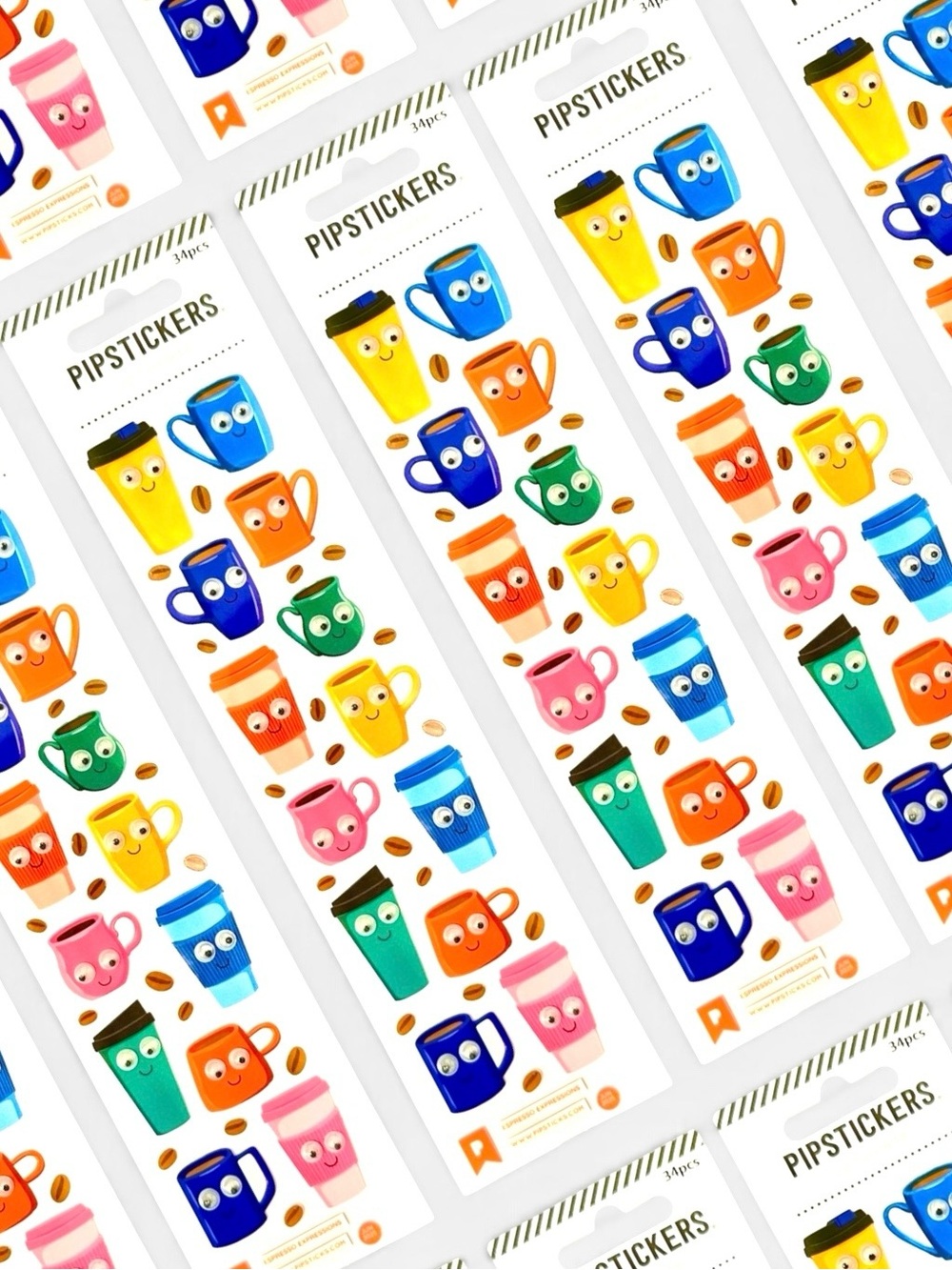 Pipsticks Espresso Googly Eye Coffee Cup Sticker Sheet NWT / Sealed Kawaii Style
